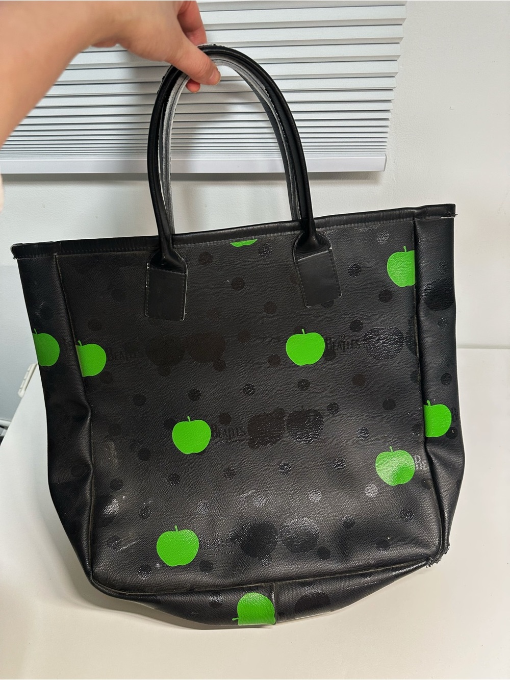 Comme des Garcons X Beatles Black Tote with Green Apple Motif - Picture 3 of 9